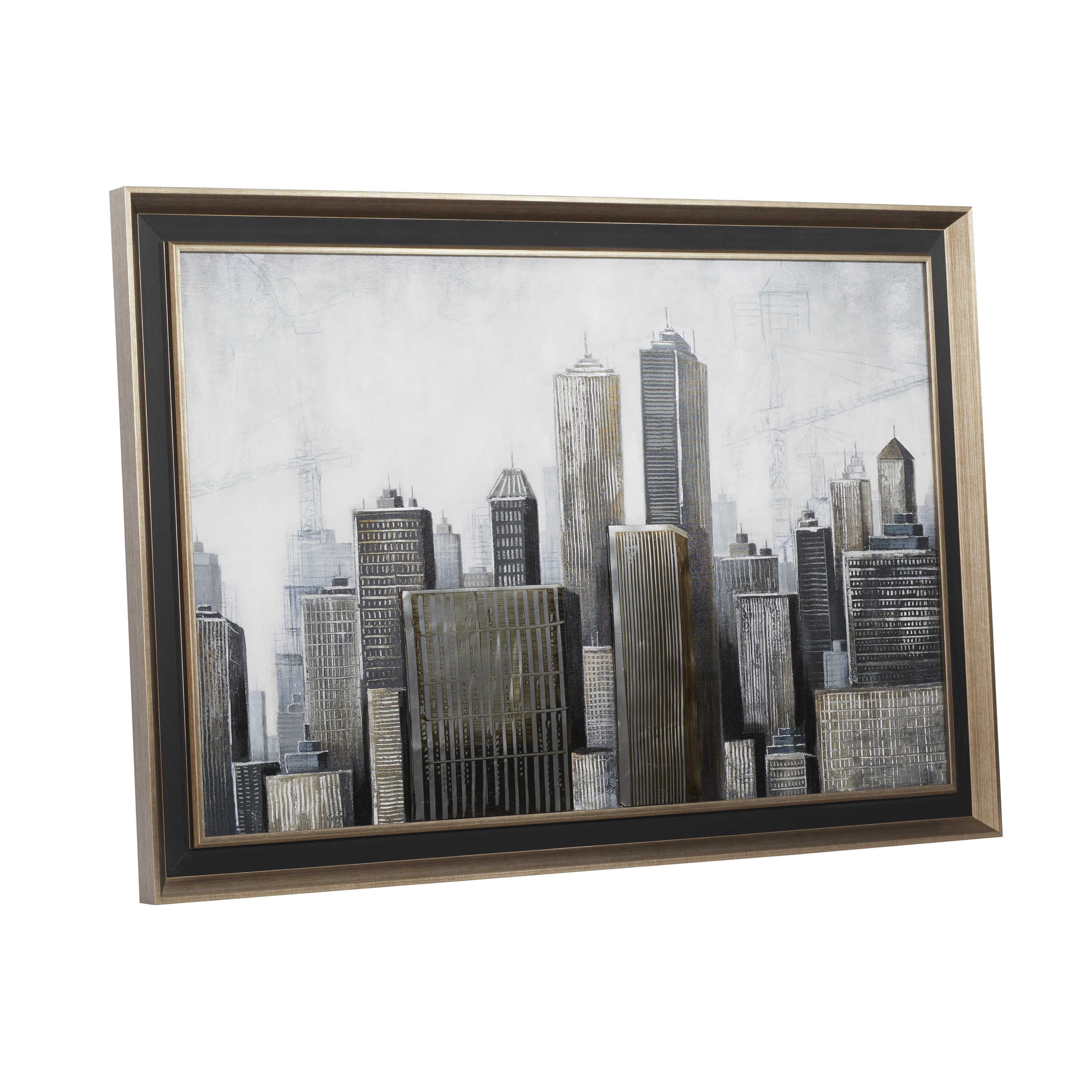 59" x 40" Handmade Buildings City Framed Wall Art with Brown Frame, by DecMode