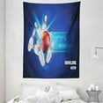 thumbnail image 1 of Bowling Party Tapestry, Bowling Strike Image Red Ball and Classical Pins in Vivid Composition, Wall Hanging for Bedroom Living Room Dorm Decor, 60W X 80L Inches, Red Aqua Blue, by Ambesonne, 1 of 2