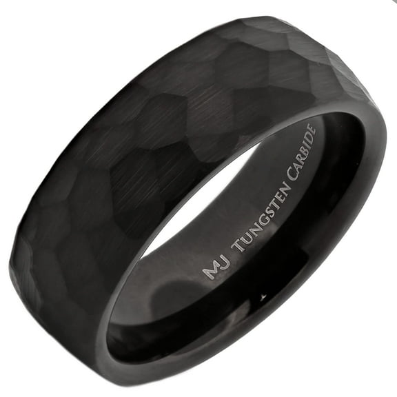Metals Jewelry Men's / Women's Tungsten Carbide 8mm Hammered Black Obsidian Style Wedding Band, Comfort Fit Ring Size 8