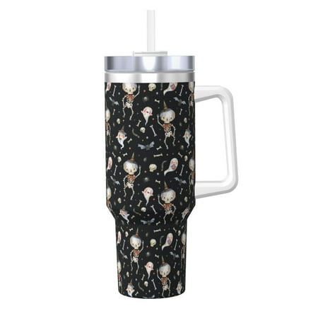 

Daiia cute Skull bone Printed 40 oz Tumbler with Handle Ice Bully Insulated Tumbler 2 in 1 Lid Insulated Water Bottle Stainless Steel Travel Coffee Mug