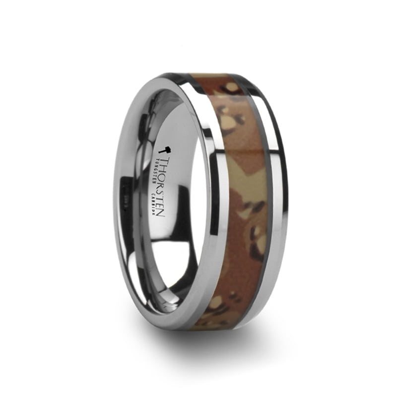 Camouflage Blue Inlay Tungsten Carbide Ring