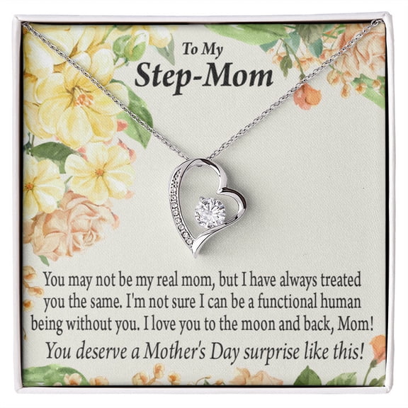 To Step Mom Bonus Mom Moon and Back Forever Necklace w Message Card
