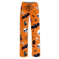 thumbnail image 3 of XAOFW Halloween Girls Pants Ghost Bat Print Elastic Waistband Straight Leg Pajama Pants Toddler Kids Soft Breathable School Activities Bottoms, 3 of 3