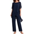thumbnail image 2 of Yigetop Women's Asymmetric Capelet 2 Piece Pant Suit Round Neck Loose Fit Wide Leg Trousers Elegant Comfortable Outfits for Formal Events Navy XL, 2 of 4