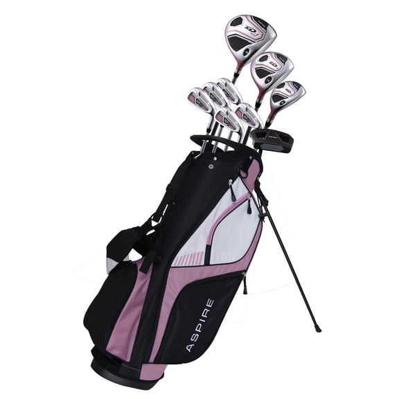Aspire XD1 Womens Golf Clubs Set w/ Bag, Driver, Woods, Irons, Putter, RH, 3 Sizes, Pink