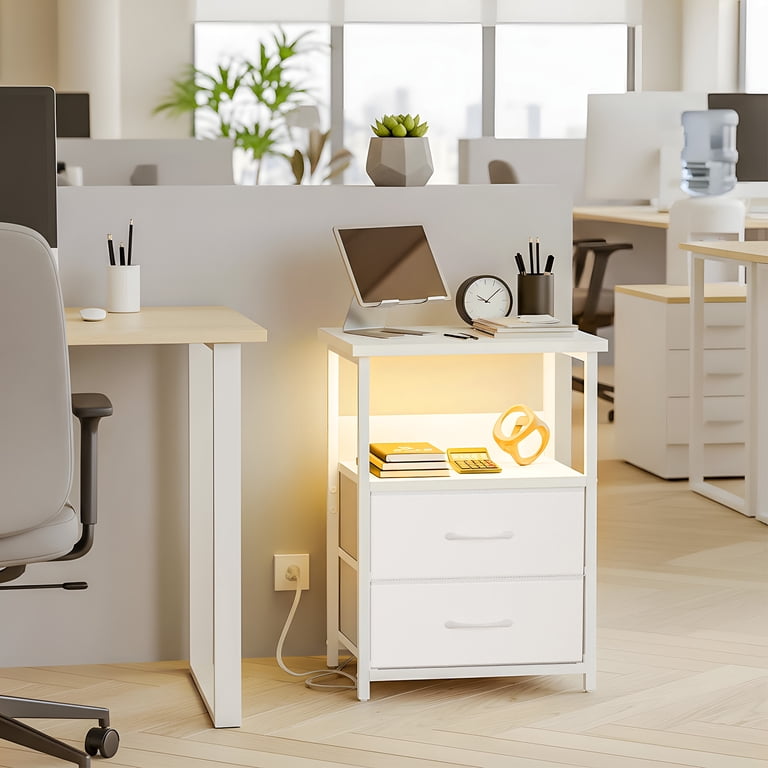 Tomnk Nightstand with Charging Station, 2 Drawers photo 5