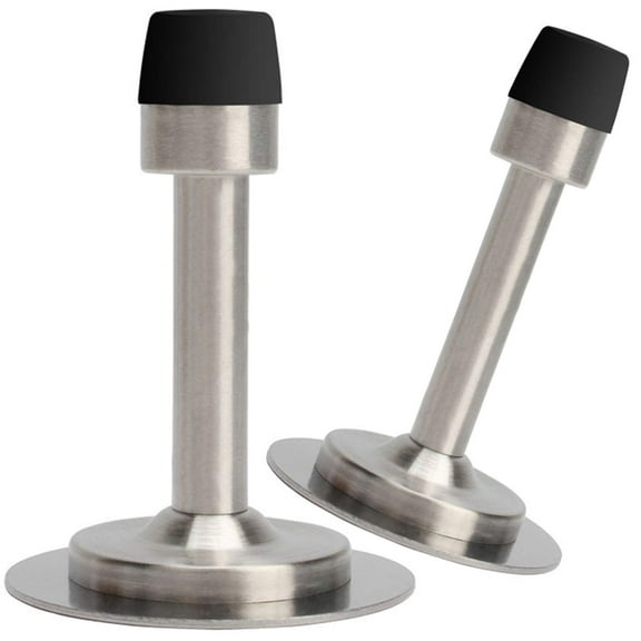 No Need to Drill/Screw in Wall Mounted Door Stopper, 3M Self Adhesive Tape Stainless Steel Doorstops, Pack of 2 , Silver
