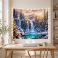 thumbnail image 4 of Multi-Tiered Waterfall Cascading Down Snowy Cliffs with Evergreens, Serene Watercolor Style for Nature Lovers, Winter Landscape Art Decor Christmas Gift Tapestry Wall Hanging for Bedroom and Dorm, 4 of 6