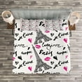 thumbnail image 3 of Ambesonne Paris Quilted Bedspread Set 3 Pcs, Pink Kiss Eiffel Love, Queen Size, White Black Pink, 3 of 3