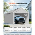 thumbnail image 2 of KFFKFF Carport Replacement Canopy, 12 x 20 ft Portable Garage Cover with Side Panels, UV-Resistant and Waterproof, Durable Car Shelter Tarp with Ball Bungees, Grey, Frame Not Included, 2 of 9