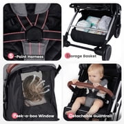 INFANS Travel Stroller, Lightweight Compact Baby Stroller for Airplane with One-Hand Fold, Multi-Position Recline, Canopy, 4 Wheel Suspension, Storage Basket