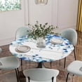 thumbnail image 5 of Spring Blue Floral Round Tablecloth for 36-44 Inch Tables,Fitted Table Cover with Elastic Edge,Farmhouse Weeping Floral Leaves Wood Waterproof Outdoor Table Cloth Protector for Patio Garden Dinner, 5 of 9
