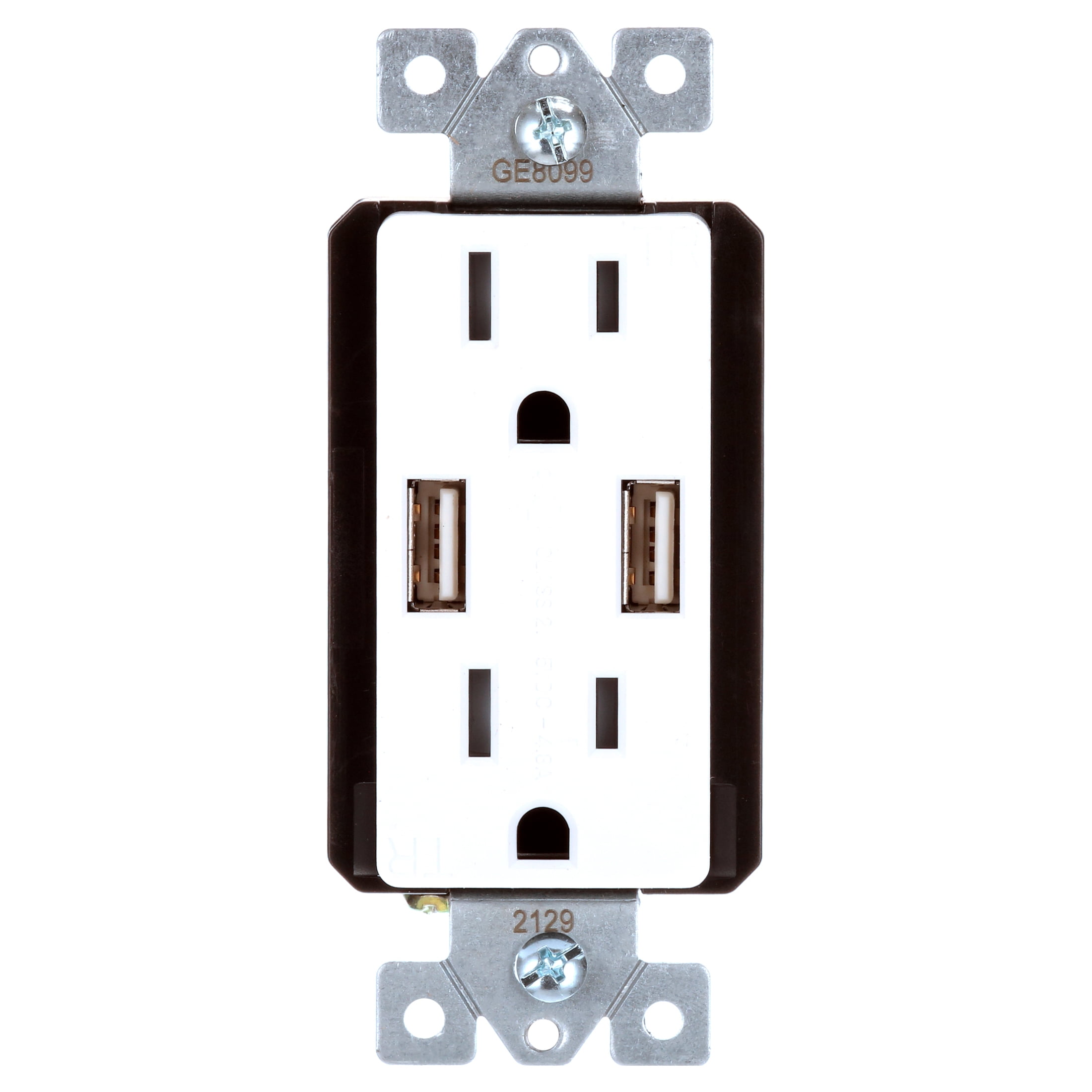 (2 pack) GE UltraPro 2-Outlet, 2-USB in-Wall Receptacle, White/Light Almond, 15A - 40405