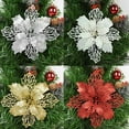 thumbnail image 3 of HUUXIW 10 Pieces Christmas Artificial Flowers Xmas Tree Hanging Fake Glitter Flowers Home Wedding Party DIY Ornament, Champagne, 3 of 12