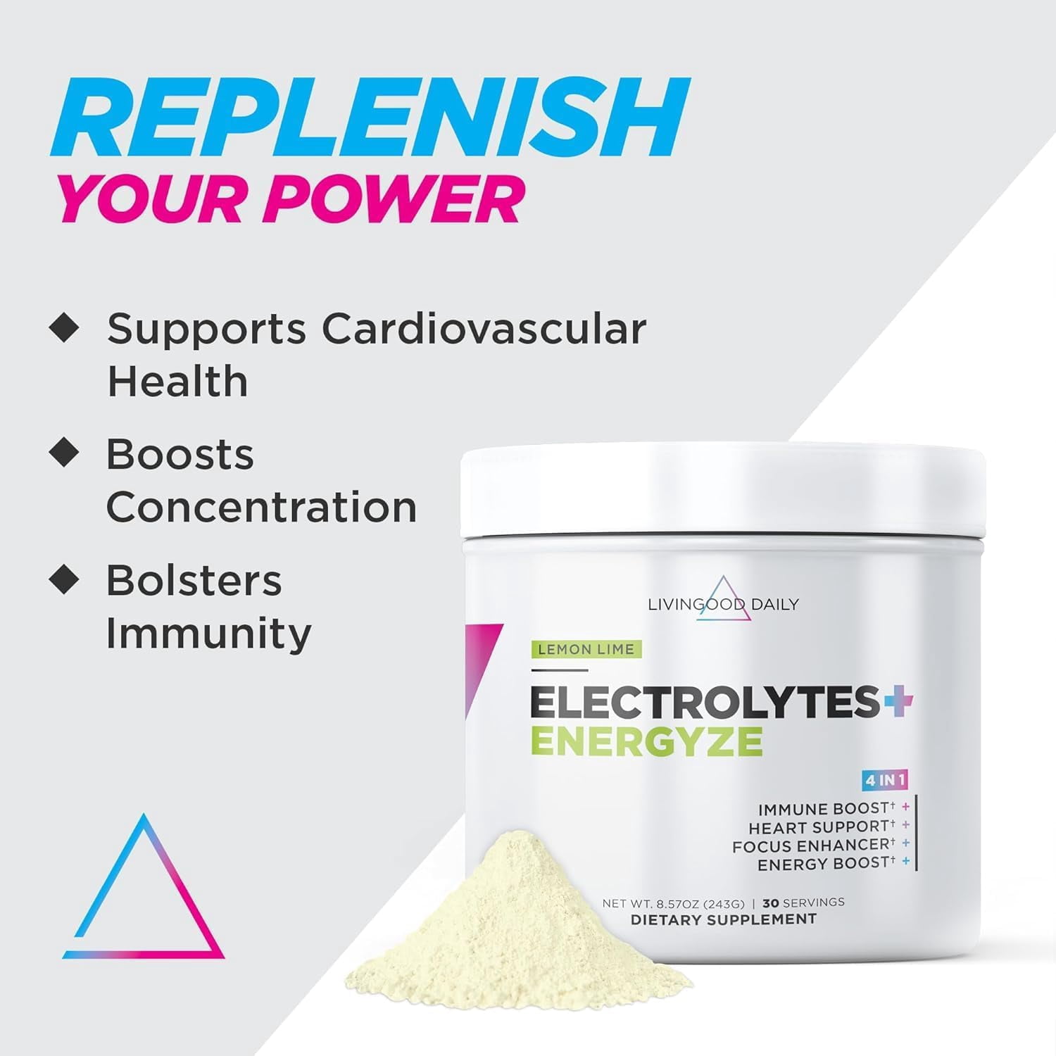 Livingood Daily Electrolytes Powder Lemon Lime, 30 Servings - 4in1 Hydration Powder Sugar Free Electrolyte Drink Mix