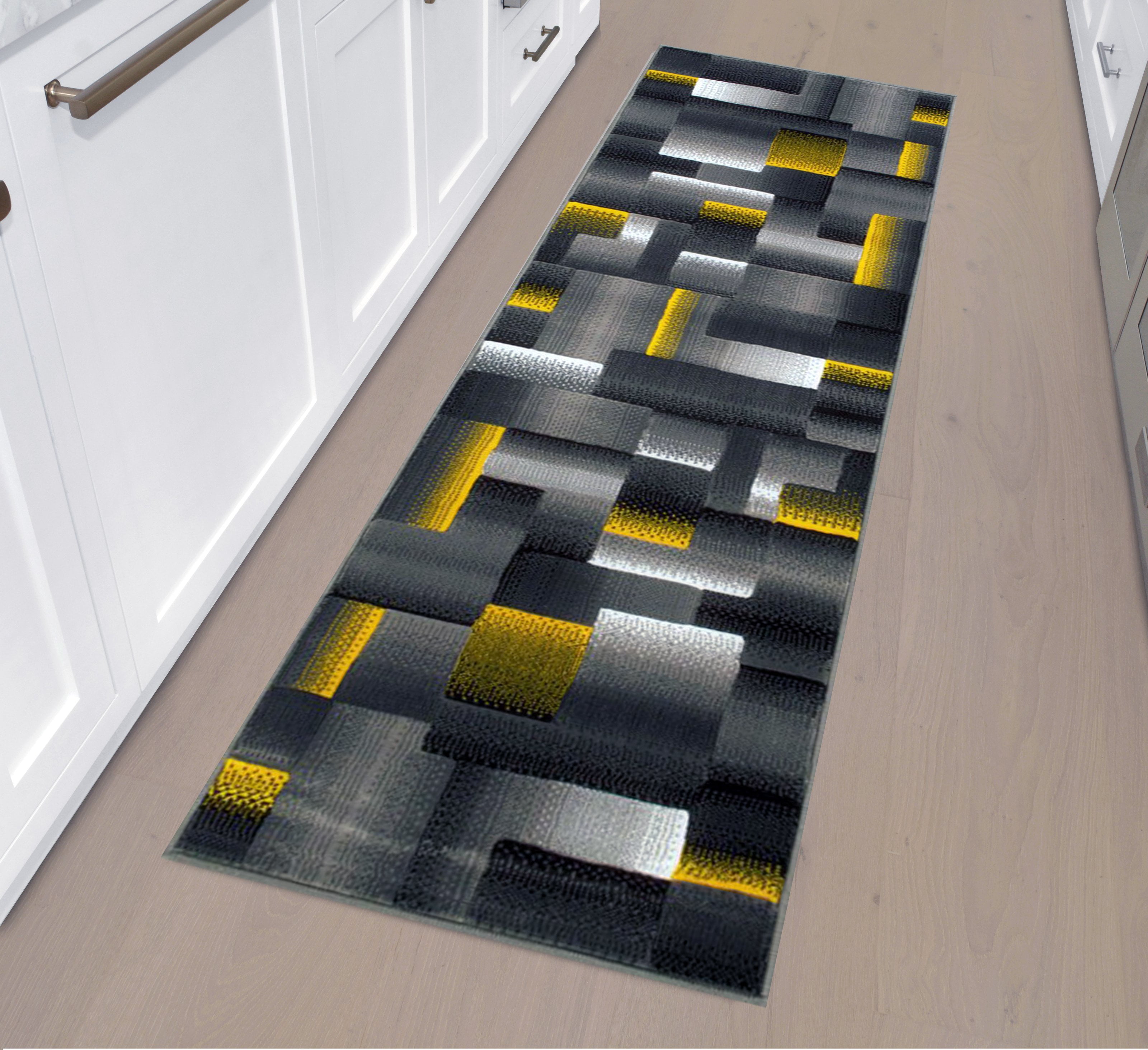 Yellow Rugs with Grey Living Room RugModern Swirl Design Runner Rugs for Hall 