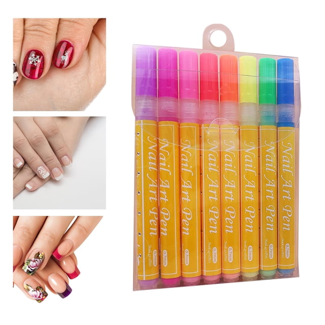 Liner Brush Drawing Painting Marker Dotting Pen Flower Líneas abstractas Detalles Nail Art Pen Set para salón, hogar, manicura, adorno de uñas, , Fluorescente 8 colores Yinane pluma de pintura