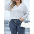 thumbnail image 2 of SUNSIOM Women's Plus Size Knitted Pullover Tops Ribbed Long Sleeve Wrap V-Neck Jumper Fall Winter Tops, 2 of 6