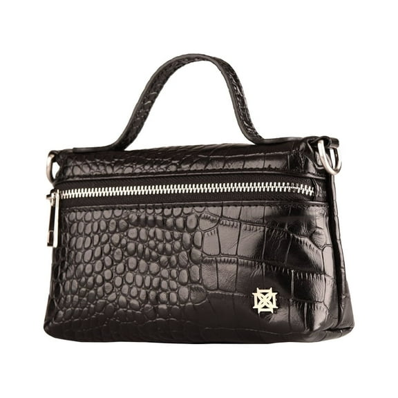 DOMINIE Crossbody Handbag /Clutch Purse Black Embossed Crocodile Leather With Removable Shoulder Strap Unisex Gina