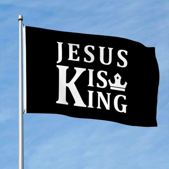 Cayyon with Jesus is King Flag Banner Black  2 Brass Grommets