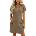 thumbnail image 3 of Bxsruta Women's Casual Short Sleeve Popover Dress with Zipper Mock Neck and Pockets Cocktail Length Loose Flowy Breathable Lightweight Soft Comfortable for Summer, 3 of 8