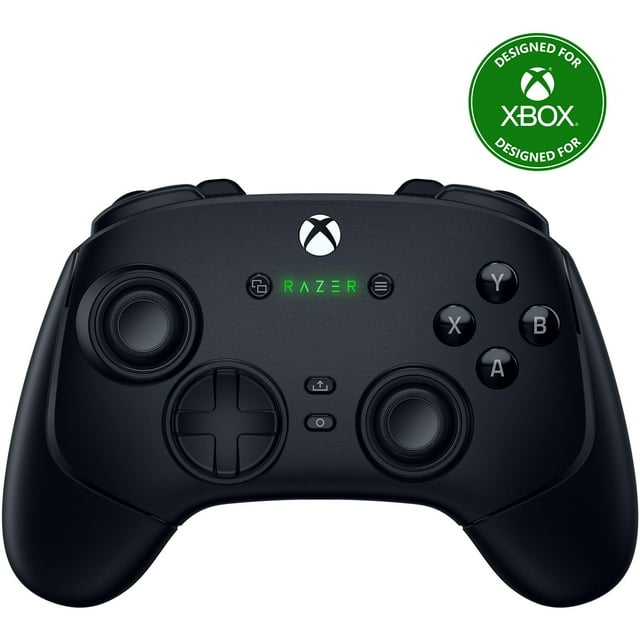 control inalámbrico para juegos razer wolverine v3 pro para xbox Negro, vista frontal centrada con cruceta, botones A/B/X/Y, dos joysticks personalizables, seis botones reasignables y gatillos rápidos visibles; logo Xbox arriba sobre fondo blanco. Compatible con Xbox Series X|S, Xbox One y PC con Windows; también suele usarse para sesiones de streaming o práctica competitiva.