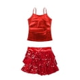 thumbnail image 3 of DPOIS Kids Girls Shiny Metallic Camisole Tank Top with Seuqins Skirted Shorts Red 10, 3 of 5