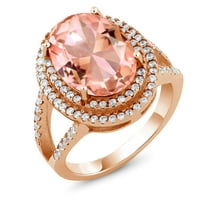 Gem Stone King 10.64 Ct Oval Peach Nano Morganite 18K Rose Gold Plated Silver Ring