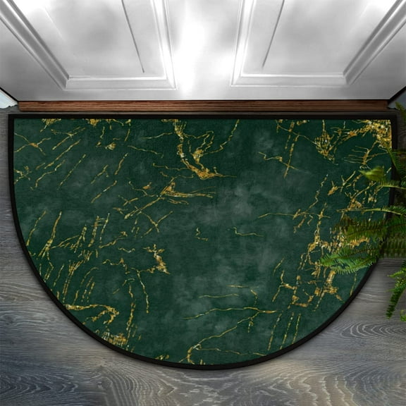 Green Marble Half Round Door Mat Bath Mat Half Circle Area Rug Indoor Outdoor Doormat Non Slip Bathroom Rugs Entrance Floor Mats Home Decor Rug for Kitchen 17x30 Inch