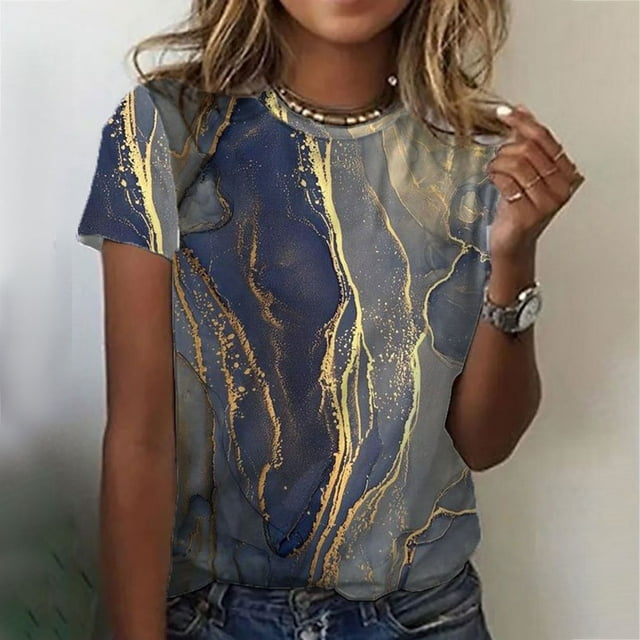 DPTALR Femme Adulte Col Rond Manches Courtes Hauts T-Shirt Imprimés Blouse Ample