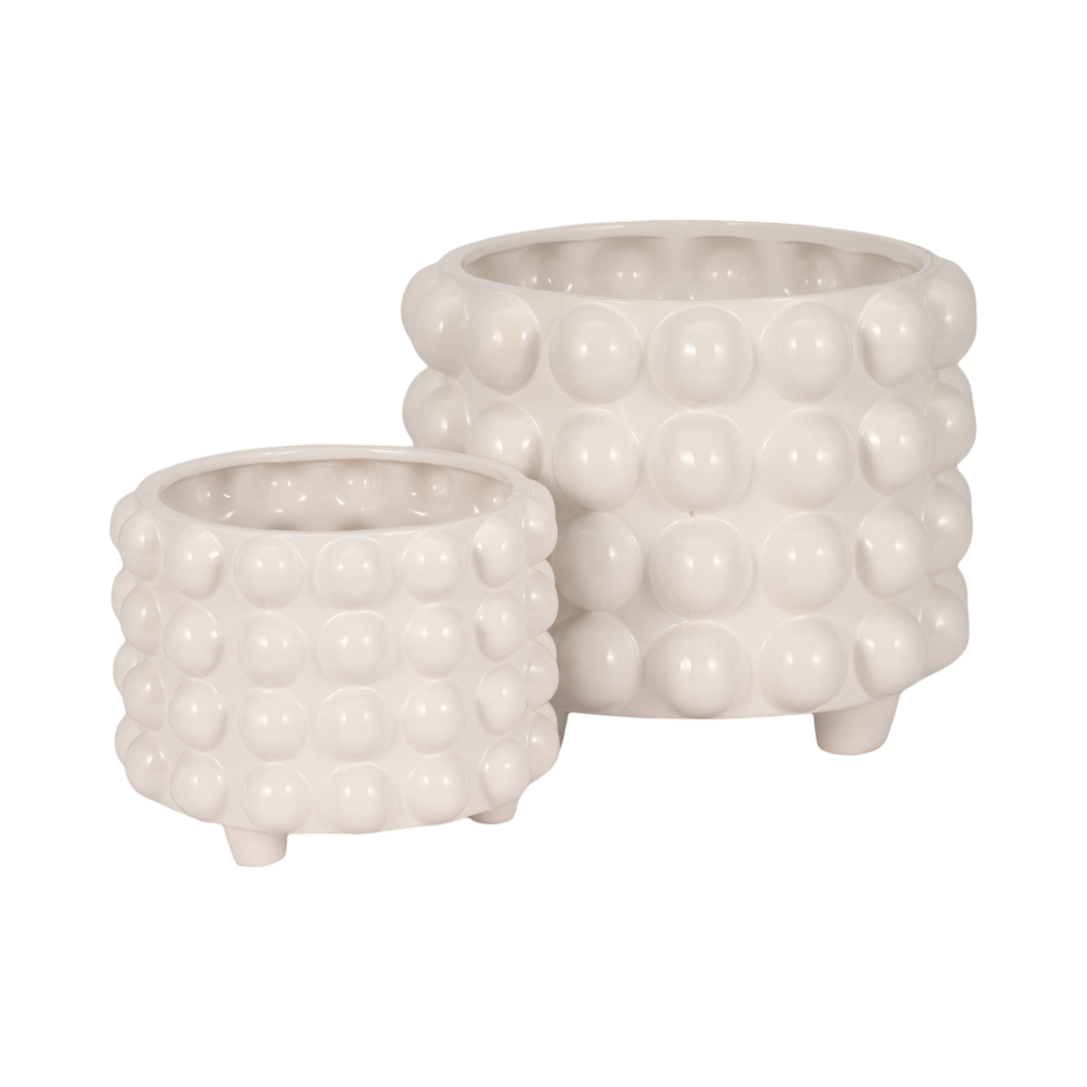 Round Bubble Flower Pots for Home Decor - Ceramic Planters with Texture for Outdoor and Indoor Plants  - Garden Plant Pots for Living Room or Patio Display - Set of 2, 10", 7", White