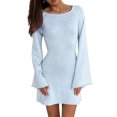 thumbnail image 1 of Gupgi Femmes Tricot Robe de Couleur Unie Backless Manches Longues Décontractée Robe Courte, 1 of 5