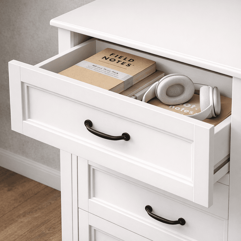 5 Drawer Dresser, Wooden Chest of Drawers with Sleek Metal Handles, MDF Storage Dresser Organizer for Bedroom, Living Room, Hallway - White