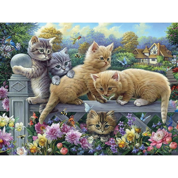 Rompecabezas con forma de gatitos en una valla, 500 piezas