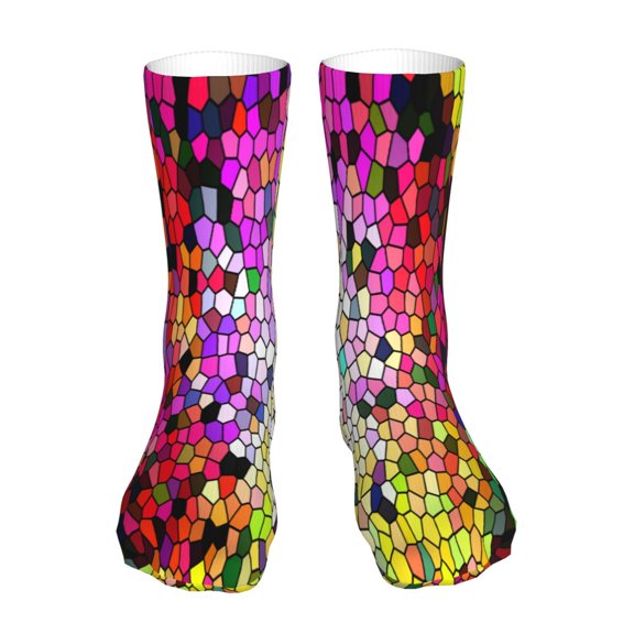 KLL Colorful Tie Dye Stained Glass 3 Print Womens Crew Socks Athletic Middle Tube Long Socks Novelty Socks Gifts For Men