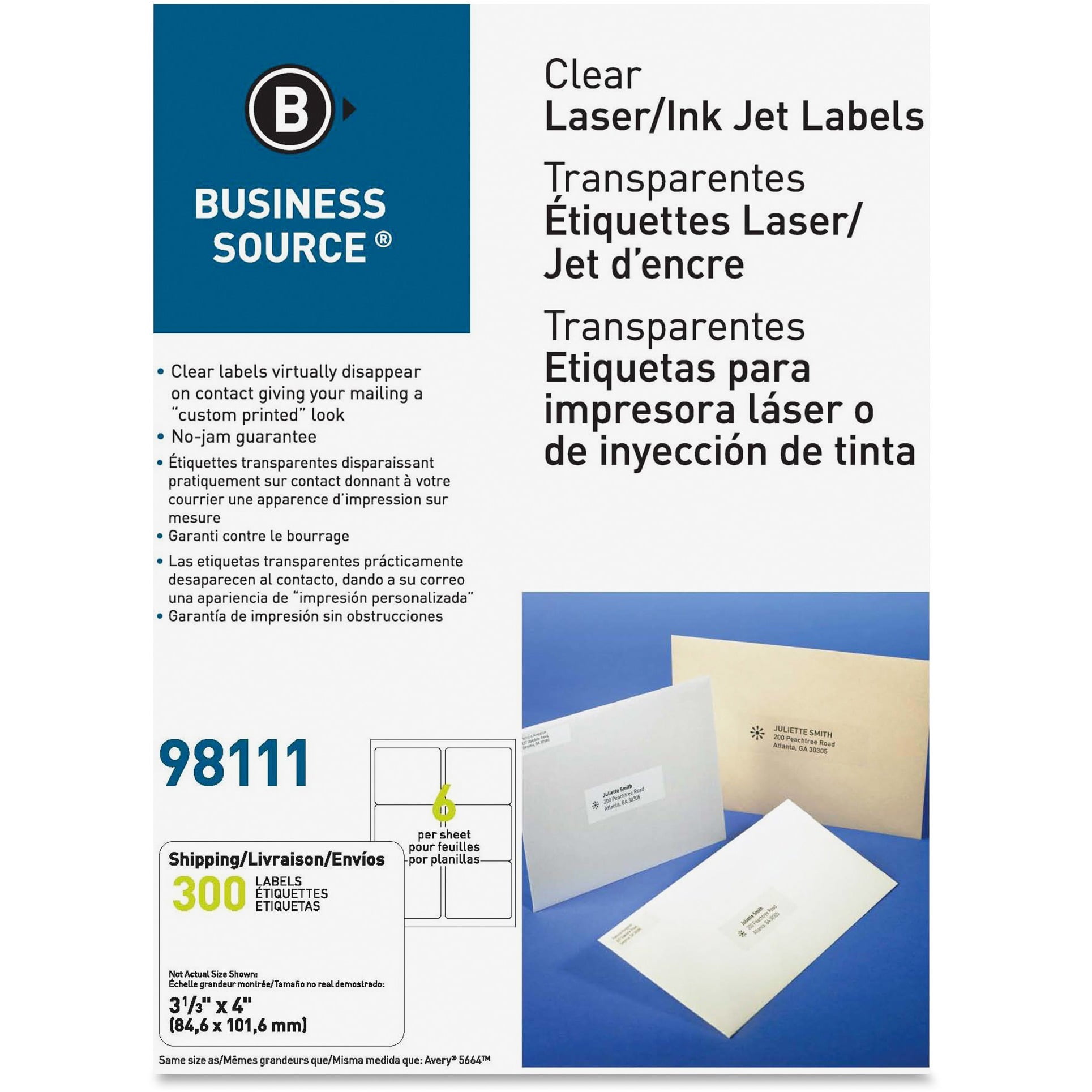 Business Source, BSN98111, Clear Address Labels, 300 / Box, Clear