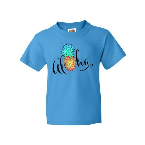 Inktastic Aloha- in cursive with pineapple rainbow colors Youth T-Shirt