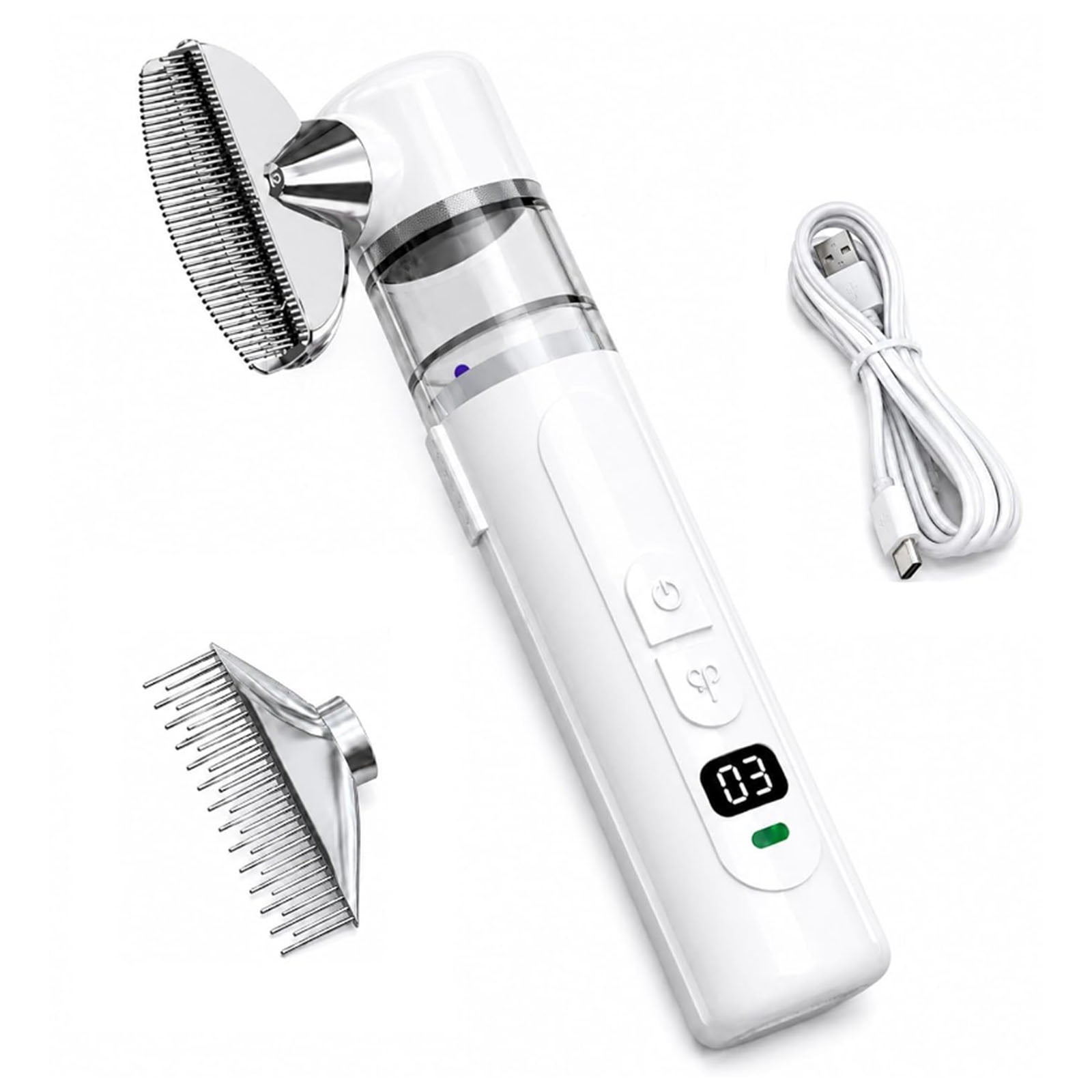 Paw Zap Electric Pet Comb 3-In-1 Rechargeable with Suction Electric Pet Comb Remove Loose Hair 360° Rotating Head for Long Short Haired Pets