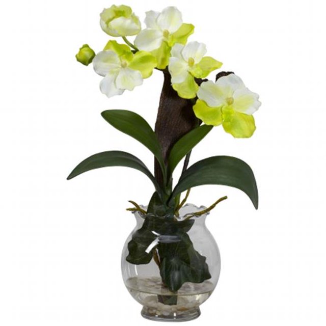 Mini Vanda avec Vase Cannelé Arrangement de Fleurs en Soie