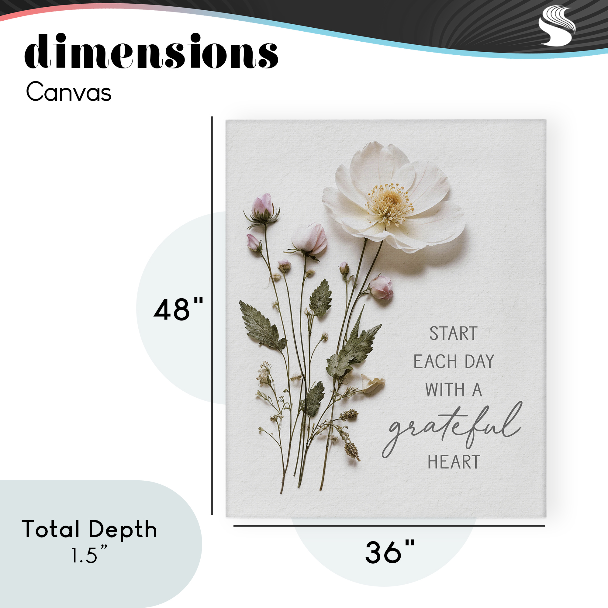 Grateful Heart Pressed Flowers Canvas Wall Art, design by Lettered and Lined