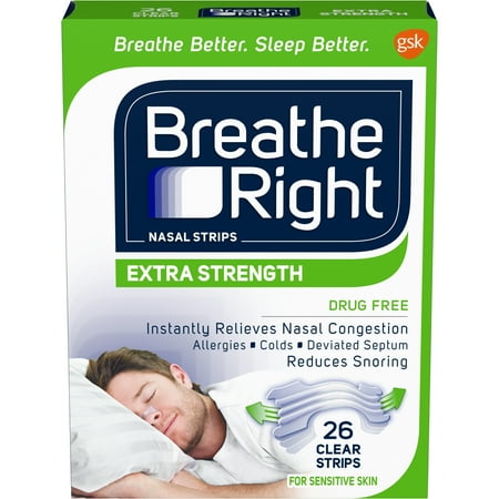 Breathe Right Nasal Strips to Stop Snoring, Drug-Free, Extra Clear, 26