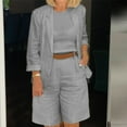 thumbnail image 2 of Brnmxoke Women Summer Cotton Linen Short Sets 2 Piece Long Sleeve Matching Sets Two Button Open Front Blazer Jackets and High Waist Shorts Plus Size Linen Lounge Sets Gray,XXXL, 2 of 7