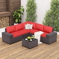 thumbnail image 2 of ALAULM 6 Pieces Patio Conversation Set, Outdoor Sectional PE Rattan Wicker Furniture Seat,Red, 2 of 8