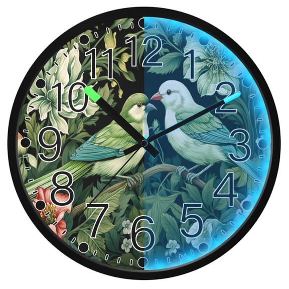 Ryvnso Birds on Flower Branch 12 Inch Night Light Wall Clock Silent Battery Operated Luminous Clocks