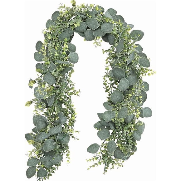 Eucalyptus Garland 5.9 Ft Lush Silver Dollar Leaves Boxwood Artificial Faux Greenery Vines for Baby Shower Wedding Party Table Runner Room Home Mantle Decor