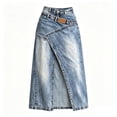 thumbnail image 4 of ZHOGXU Casual Ladies Denim Midi Skirts Solid Color High Waist Wrap With Slit Button Front Layered Modern Design Party Club Wear, 4 of 4