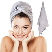 Microfiber Hair Towel Wrap - Plush Microfiber Towel for Hair - Absorbent Microfiber Hair Towels for Women with Curly, Long, Thick Hair - Hair Drying Towels by Luxe Beauty Essentials (20x40Grey)