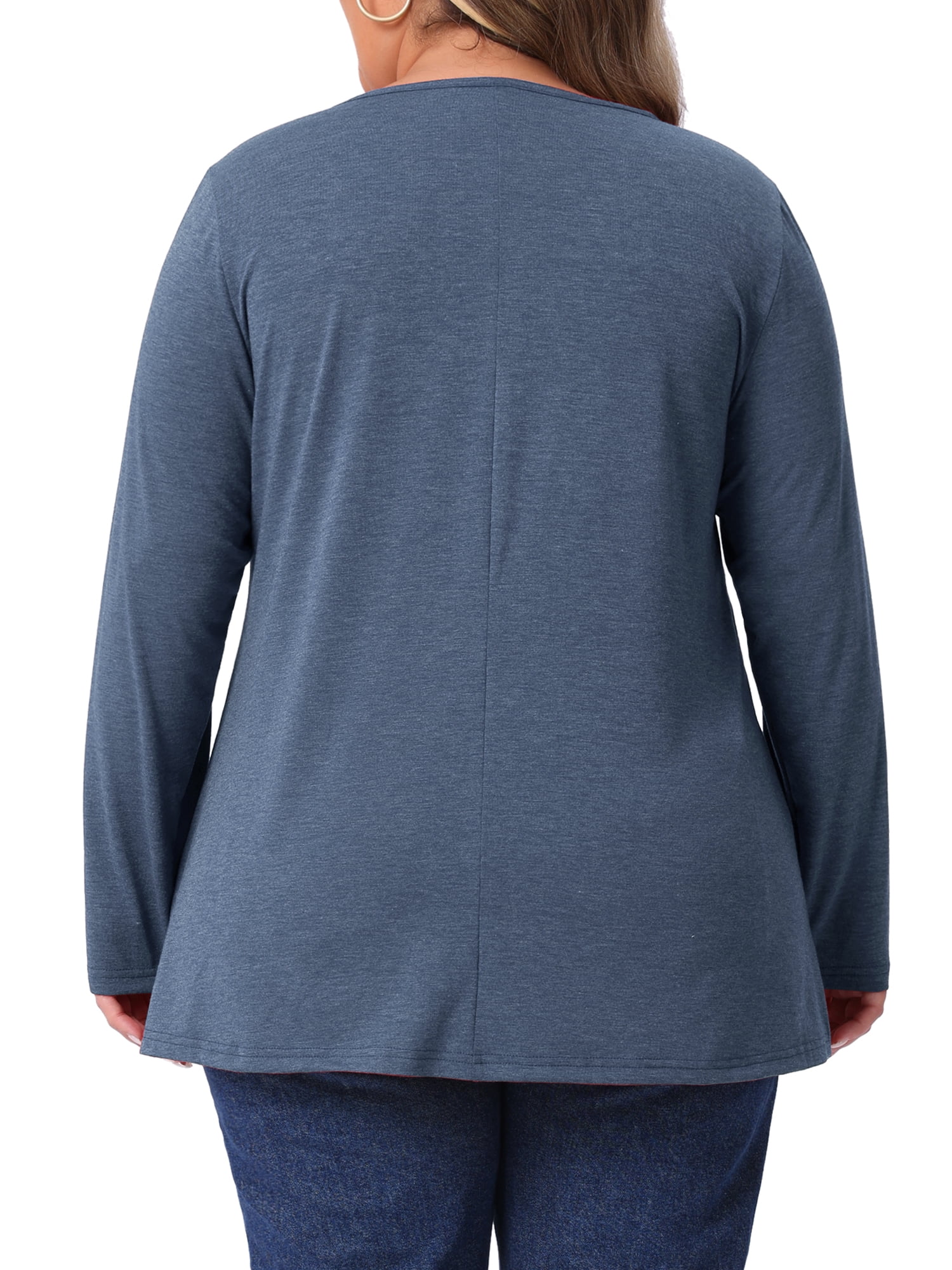 DARING DIVA Women's Plus Pleated Blouses Crew Neck Soft T-Shirt 1X Navy Blue