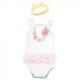 thumbnail image 3 of Little Treasure Baby Girl Sleeveless Bodysuit and Headband Set, Hawaiian, 3-6 Months, 3 of 5