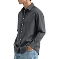 thumbnail image 5 of Men's Regular Fit Formal Long Sleeve Shirt Solid Color Lapel Collar Button Front Business Office Daily Wear,M,Dark Gray, 5 of 8